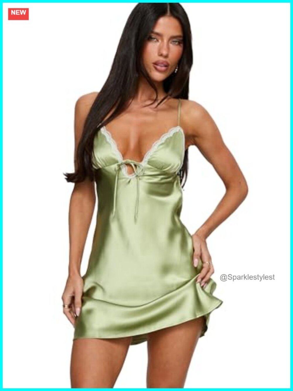 Satin Lace Trim Open Back Mini Dress Ruched Bust Party